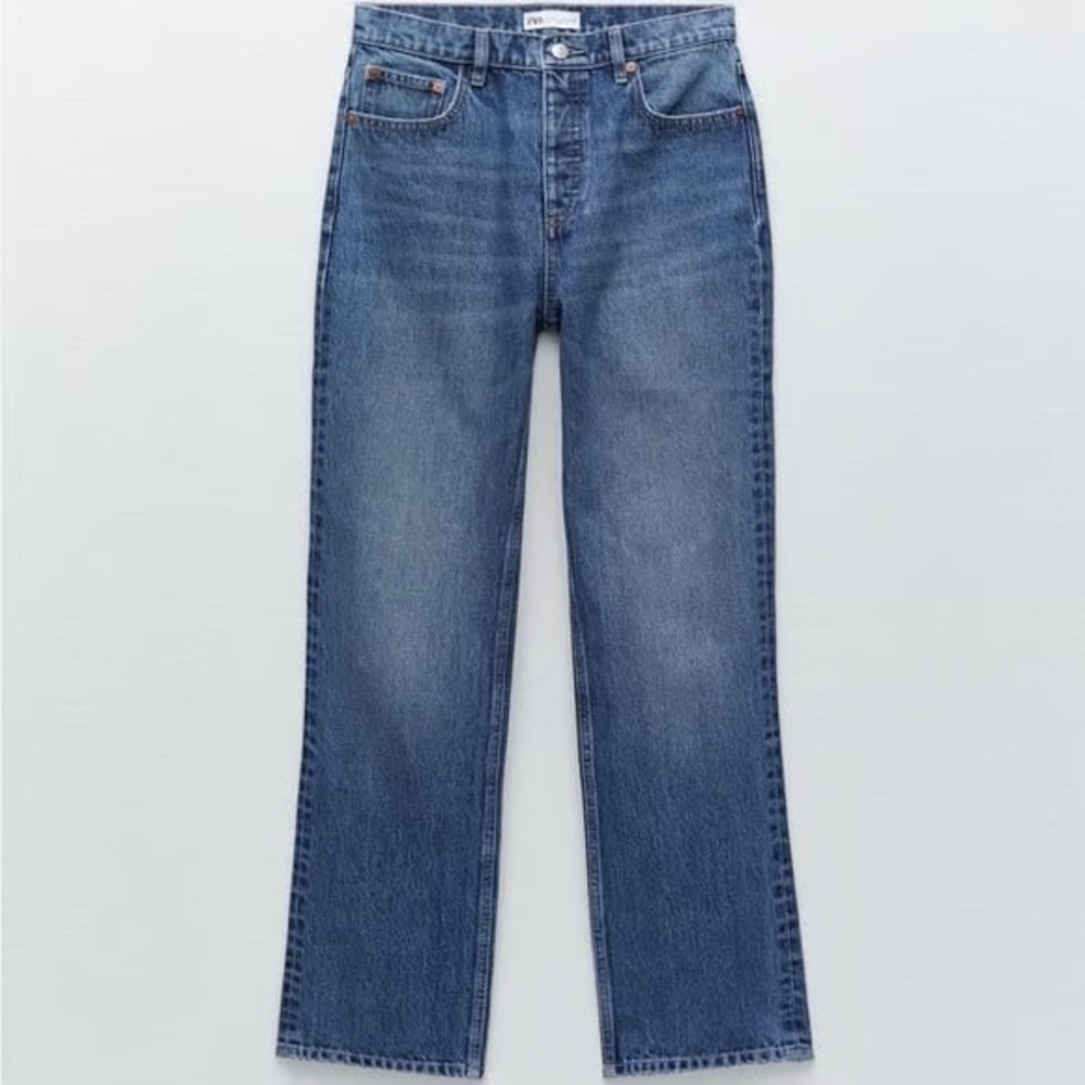 Zara High Rise Straight Medium Distressed Jeans Size 4 - Picture 2 of 9